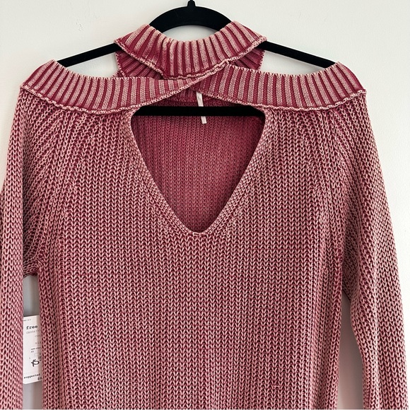 NWT Free People Half Moon Bay Pullover Sweater Cold Shoulder Long Sleeve Red - Picture 5 of 7